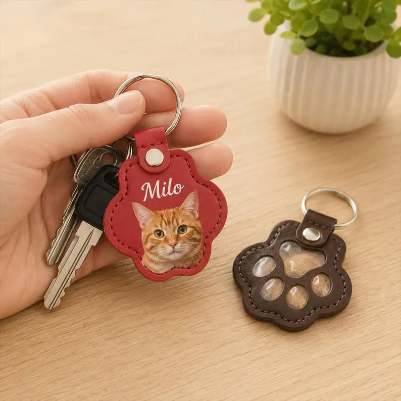 Personalized Pet Fur Keepsake Keychain, Custom Dog Cat Hair Holder, Paw Print Photo Charm, Pet Loss Gift