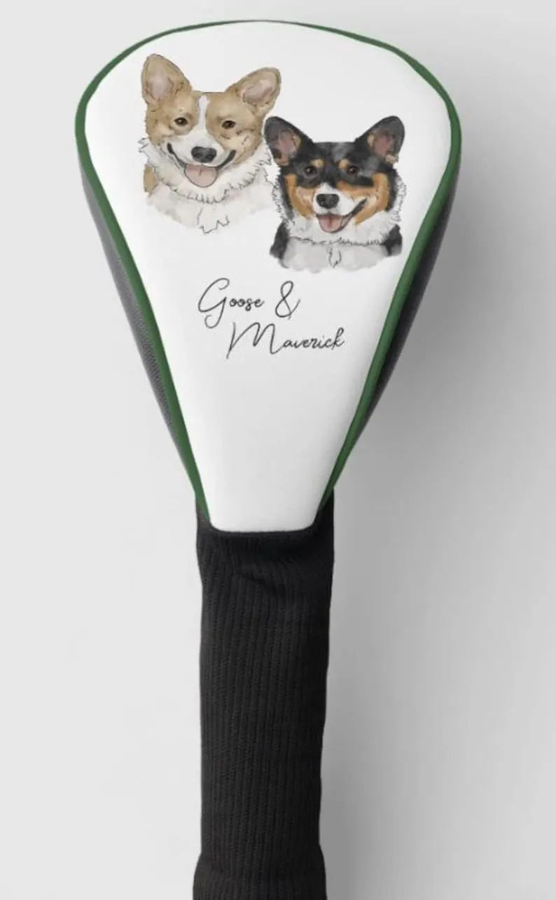 Custom Dog Portrait Golf Head Cover, Personalized Golf Gift