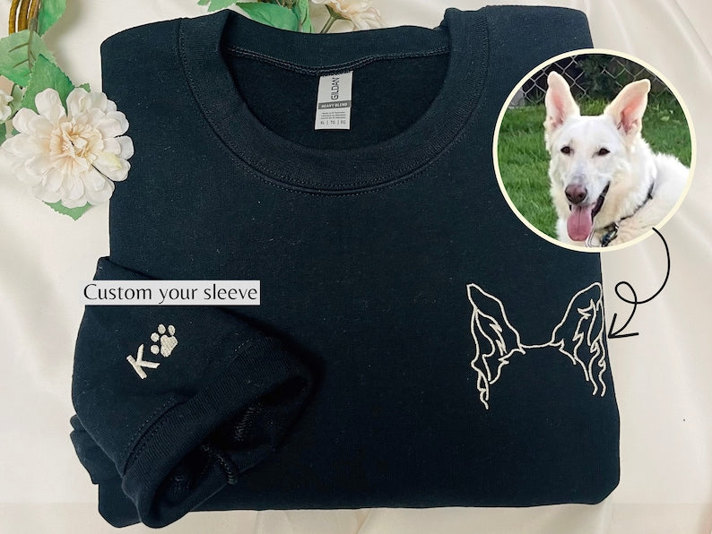 EMBROIDERED Dog Ears Sweatshirt with Personalized Names, Custom Pet Crewneck