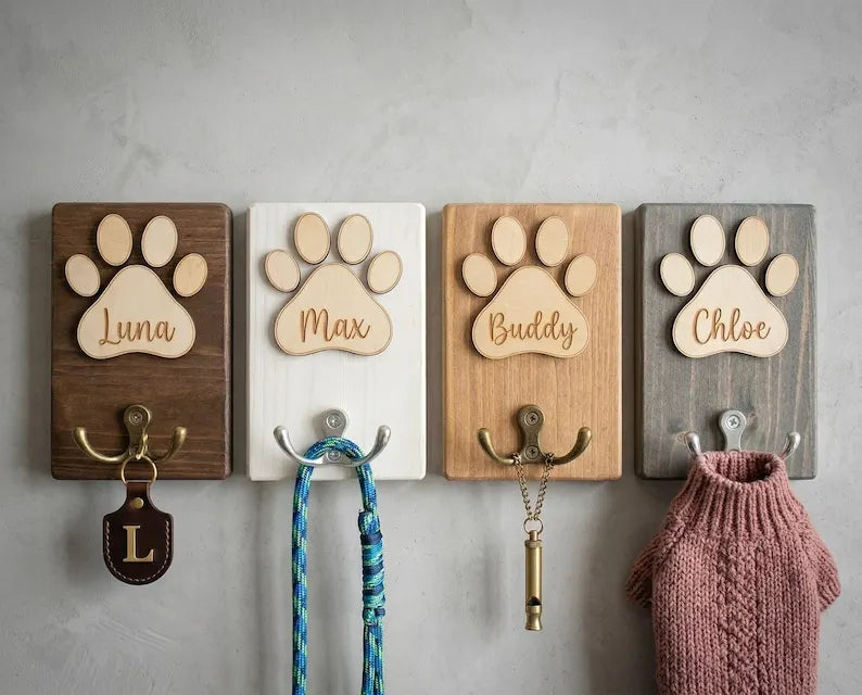 Custom Dog/Cat Name Wooden Pet Leash Hook