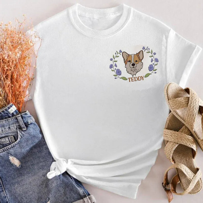 Custom Pet Portrait Embroidered Dog Mom Floral Sweatshirt Hoodie- Colorful Design