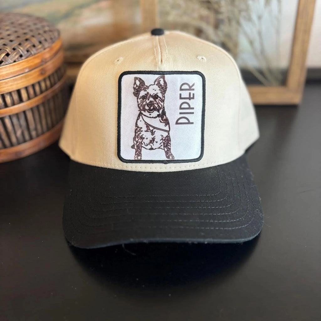 Custom Dog Line Art Hat, Personalized Leather Patch Hat For Dog Lover