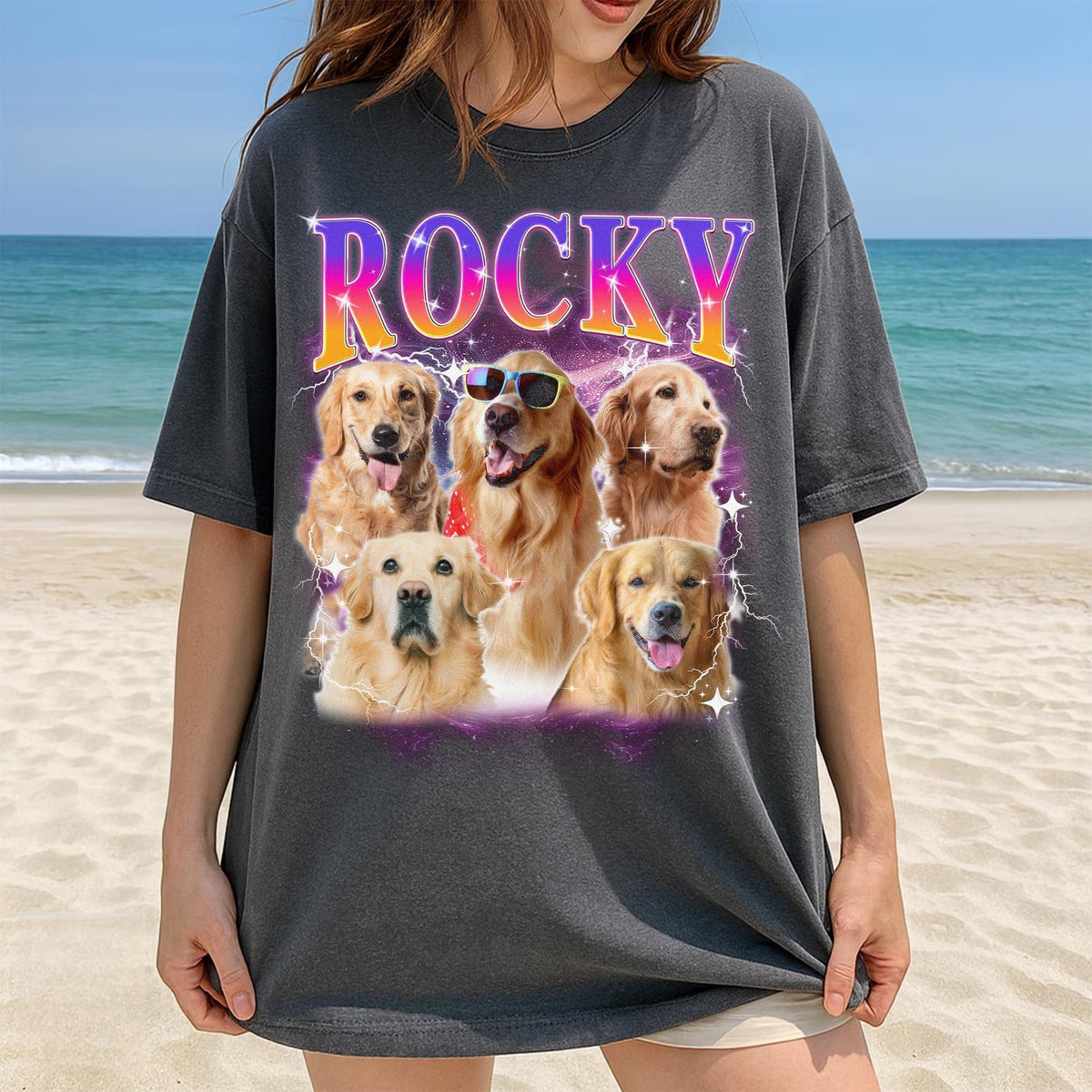 Custom Dog Bootleg Shirt, Personalized Pet Photo Vintage 90s Tee