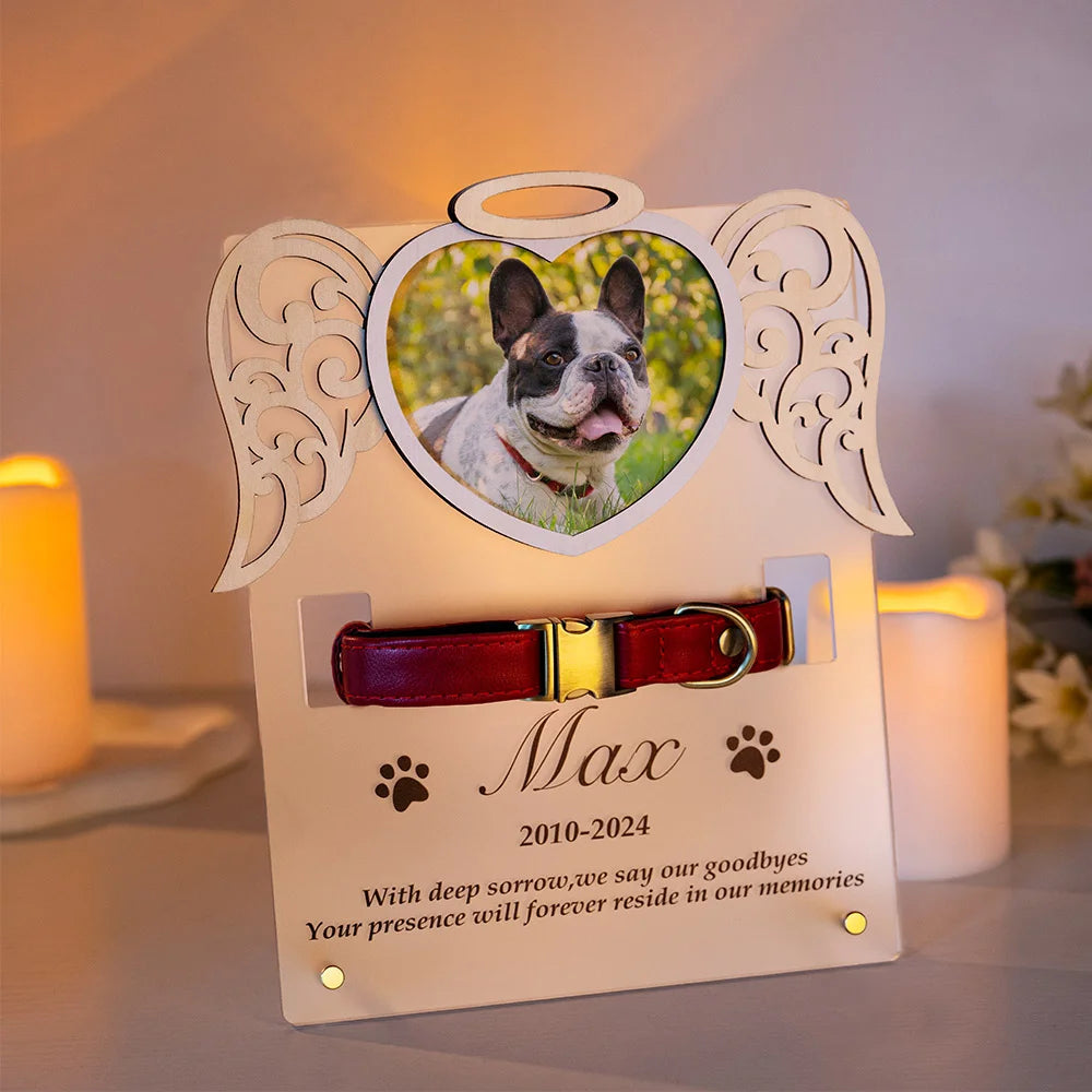 Memorial Pet Plaque - Personalized Cat & Dog Photo Acrylic Keepsake with Angel Wings, Heart & Collar Frame