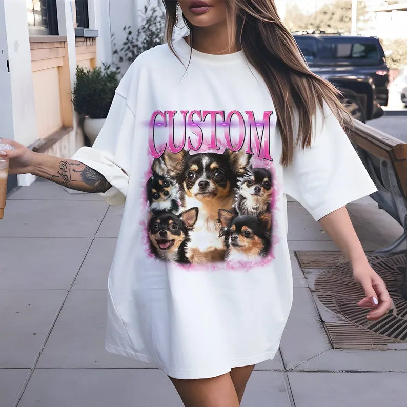Custom Bootleg Rap Tee, Vintage Pet Shirt Pet Photo + Name Sweatshirt Hoodie