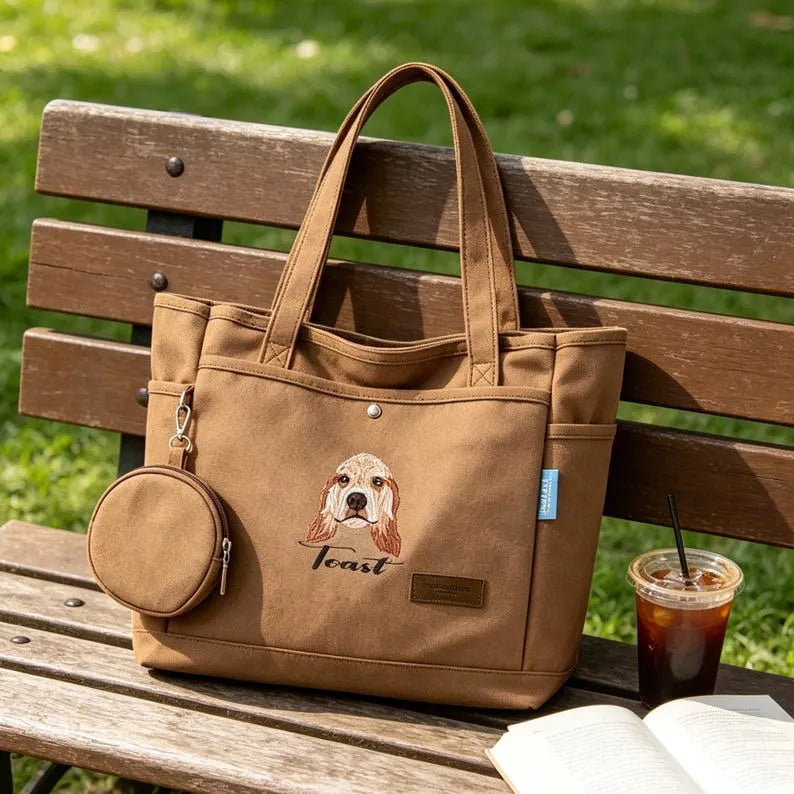 Custom Pet Portrait Tote Bag - Personalized Canvas Bag with Pet Name