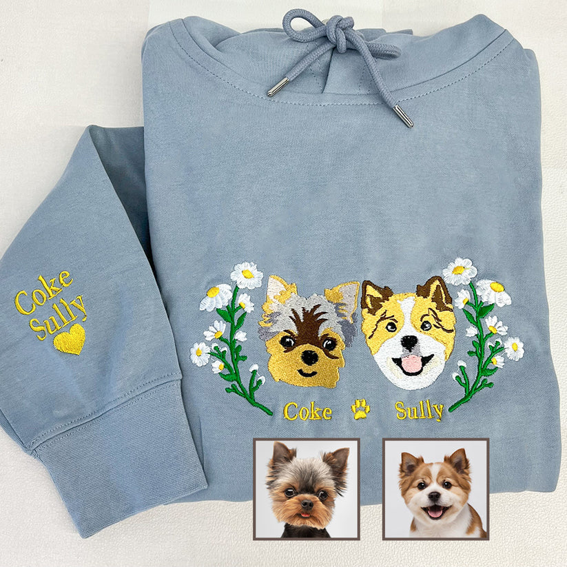 Personalized Pet Portrait Embroidery Sweatshirt Hoodie T-shirt- Colorful Design