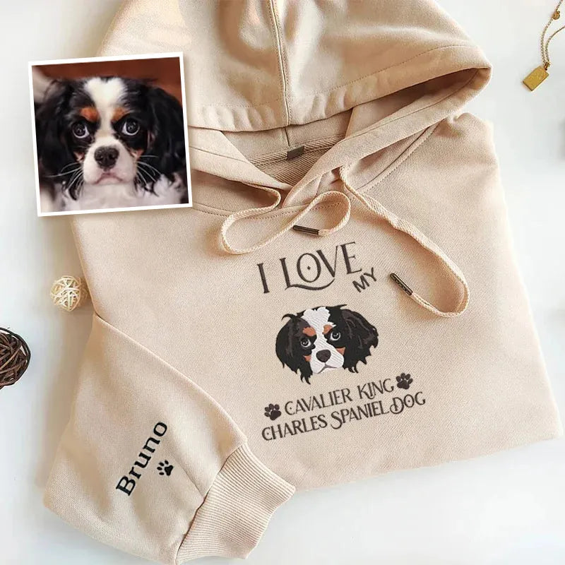 Personalized Embroidered I Love My Pet Dog Cat Hoodie Sweatshirt T-Shirt- Colorful Design