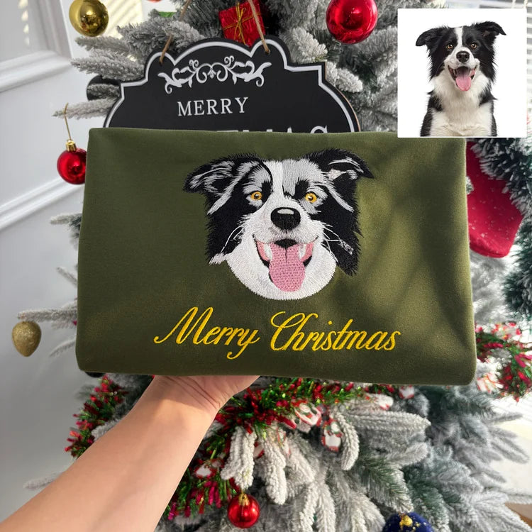 Custom Christmas Pet Embroidered Sweatshirt, Custom Pet Face Hoodie Sweatshirt T-shirt- Colorful Design