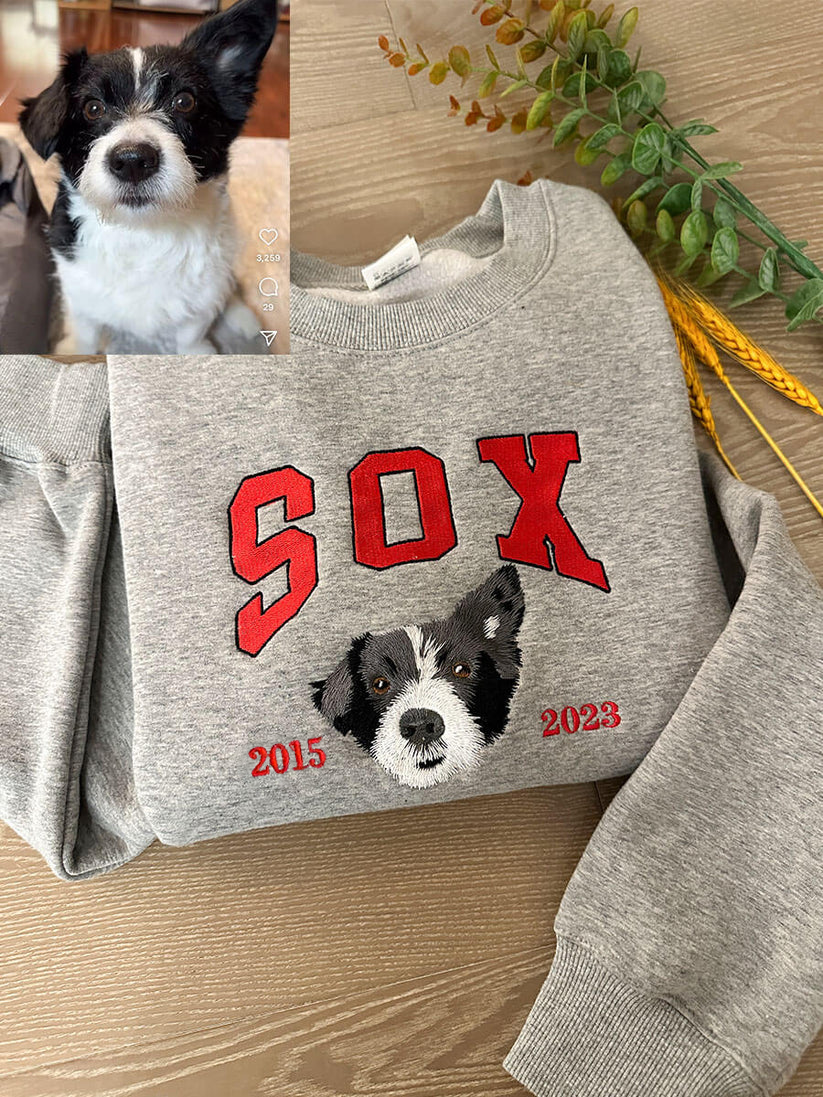 Custom Premium Handcrafted Memorial Pet Photo Embroidery with Est Year T-shirt Sweatshirt Hoodie- Colorful Design