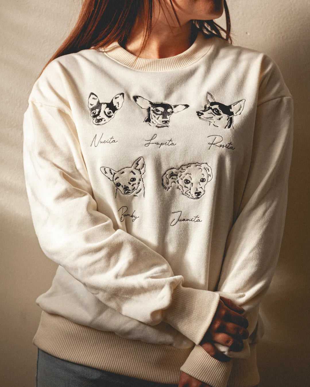 Custom Embroidered Pet Face T-shirt, Personalized Hoodie Embroidered with Multiple Pets- Stylish Outline Style
