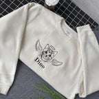 Custom Cat Memorial Embroidered Sweatshirt – Pet Portrait with Angel Wings & Tarot Card Back