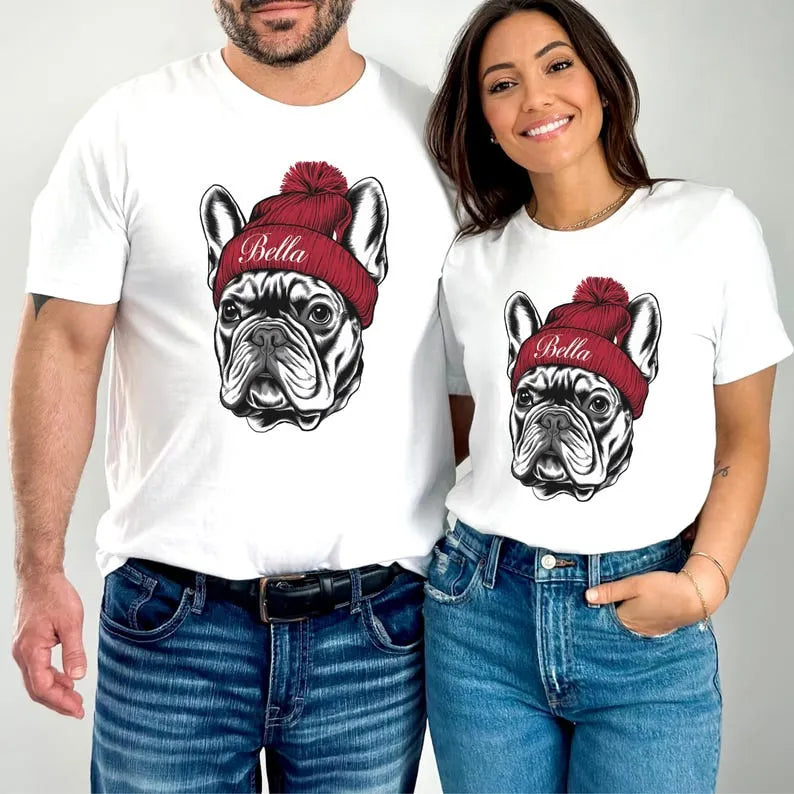 Custom Santa Paws Christmas Dog Sweatshirt, Dog in Festive Beanie Hat T-shirt, Crewneck Hoodie