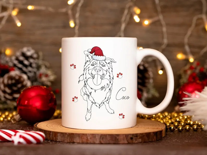Custom Christmas Pet Line Drawing Mug, Sketch Dog Line Drawings, Custom Cat Mug