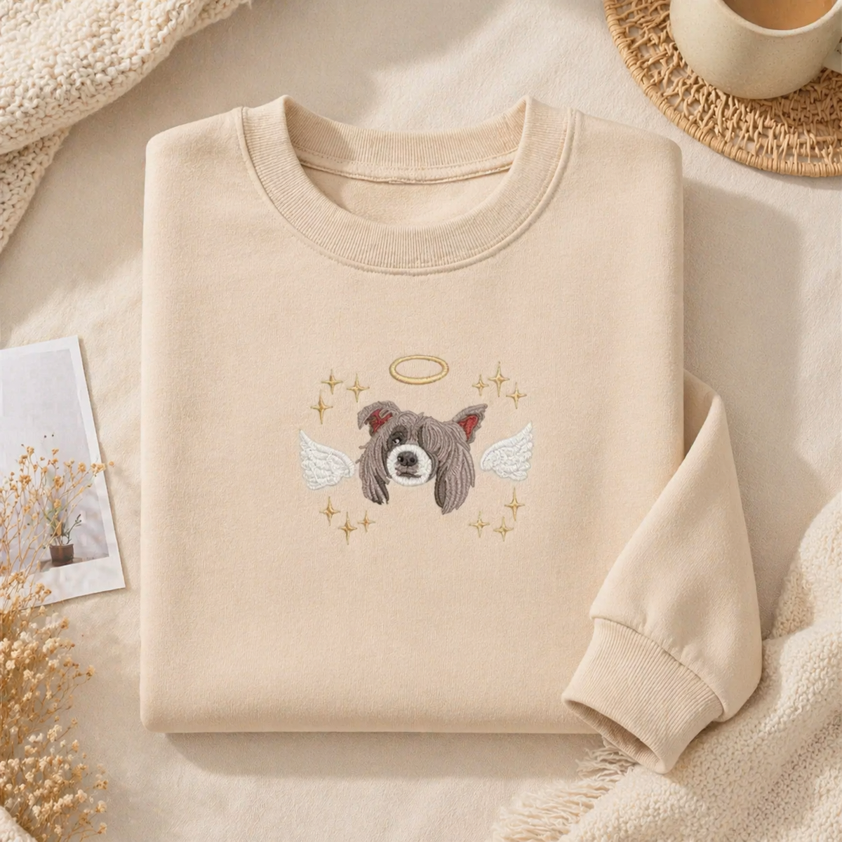 Custom Pet Memorial Sweatshirt with Embroidered Portrait