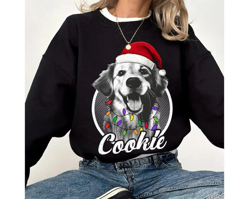 Personalized Pet Christmas Sweatshirt, Custom Dog Photo Santa Hat Crewneck