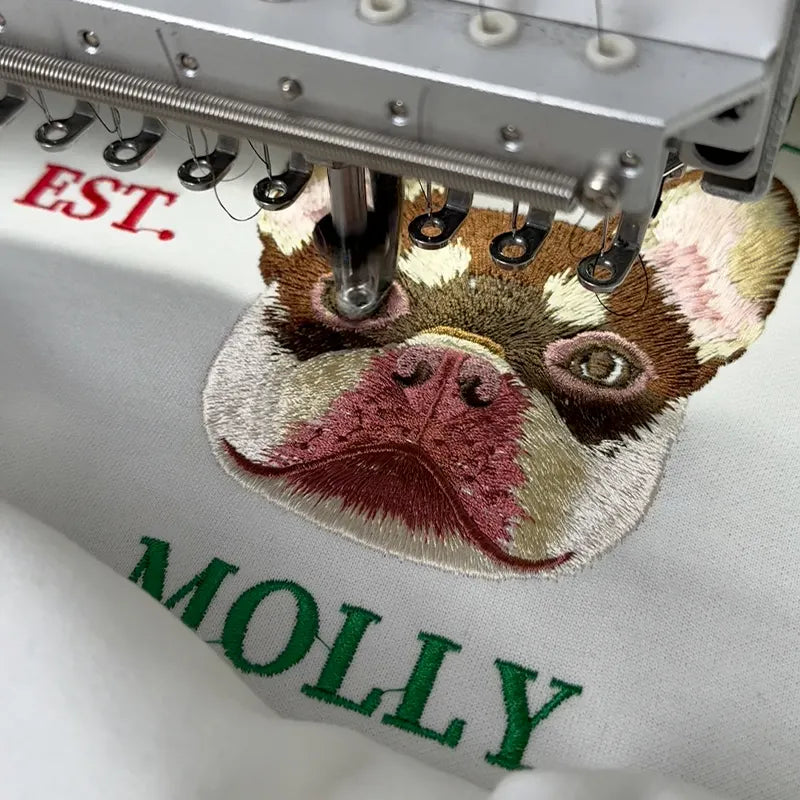 Custom Pet Portrait Embroidered Dog Mom Dad Sweatshirt, Dog Mama Varsity Shirt