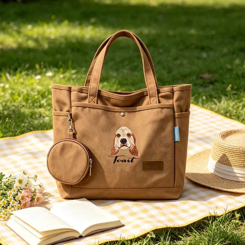 Custom Pet Portrait Tote Bag - Personalized Canvas Bag with Pet Name