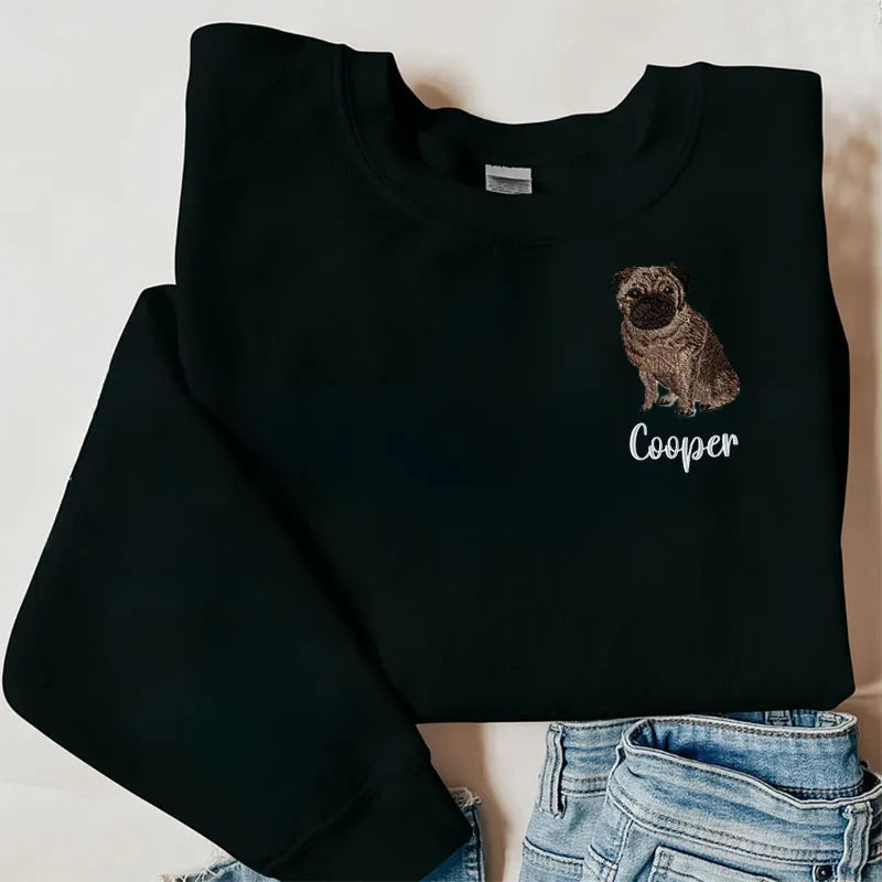 Custom Embroidered Pet Photo Embroidery T-shirt Sweatshirt Hoodie- Colorful Design