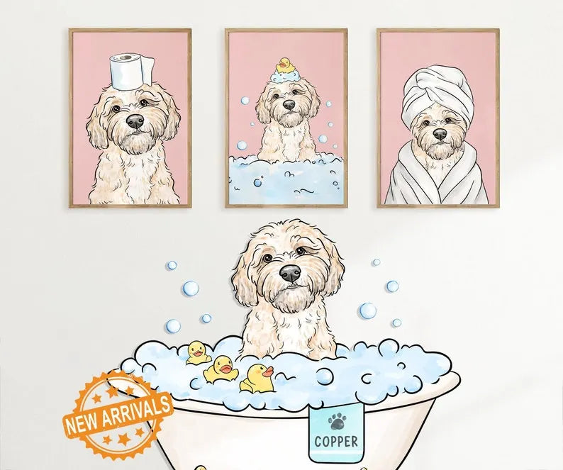 Custom Pet Watercolor Portrait From Photo, Pet Bathroom Wall Art Canvas Frame