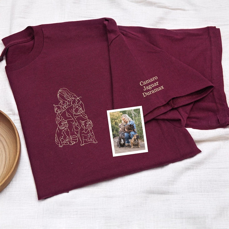 Custom Pet Owner and Pet Portrait Embroidered Sweatshirt -Stylish Outline Style