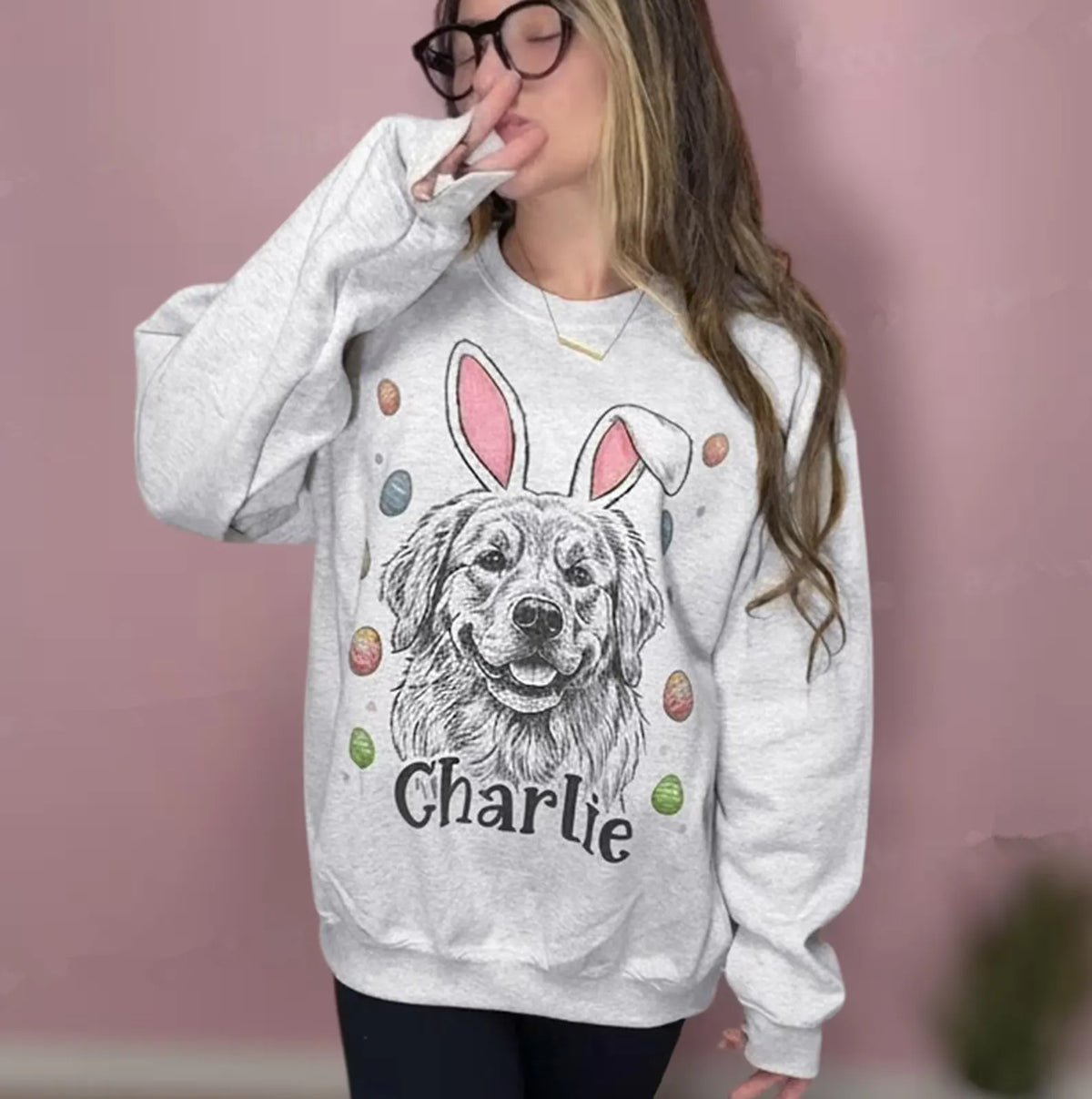 Custom Easter Dog Photo Sweatshirt, Personalized Pet Photo Printed Shirt, Easter Gift
