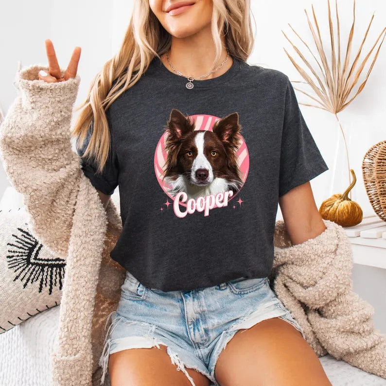 Custom Dog Portrait Hoodie/T-Shirt - Vintage Style with Name & Photo