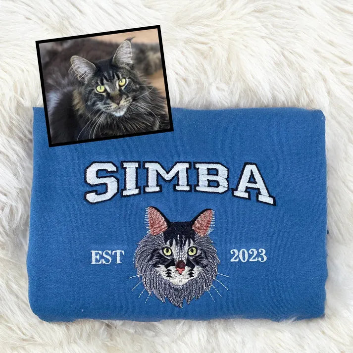Personalized Pet Portrait Embroidered EST Sweatshirt for Pet Lover- Varsity Colorful Design