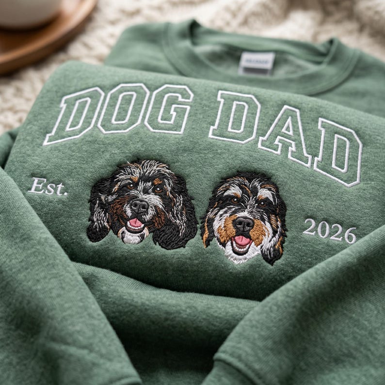 Custom Dog Dad Embroidered Sweatshirt with Pet Portrait, Father’s Day Gift for Dog Lover