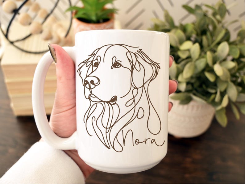 Custom Pet Face Line Art and Name Mug