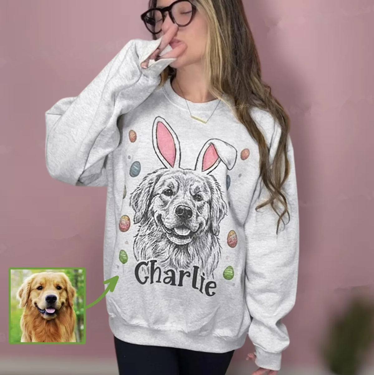 Custom Easter Dog Photo Sweatshirt, Personalized Pet Photo Printed Shirt, Easter Gift