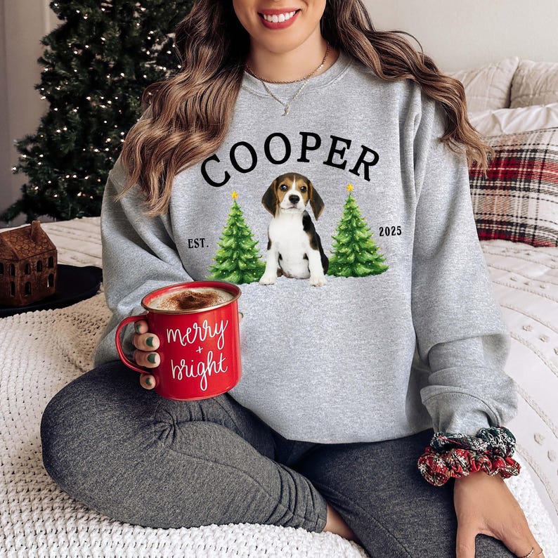 Personalized Pet Christmas Shirt – Custom Pet Photo & Name Holiday Sweater with Christmas Tree