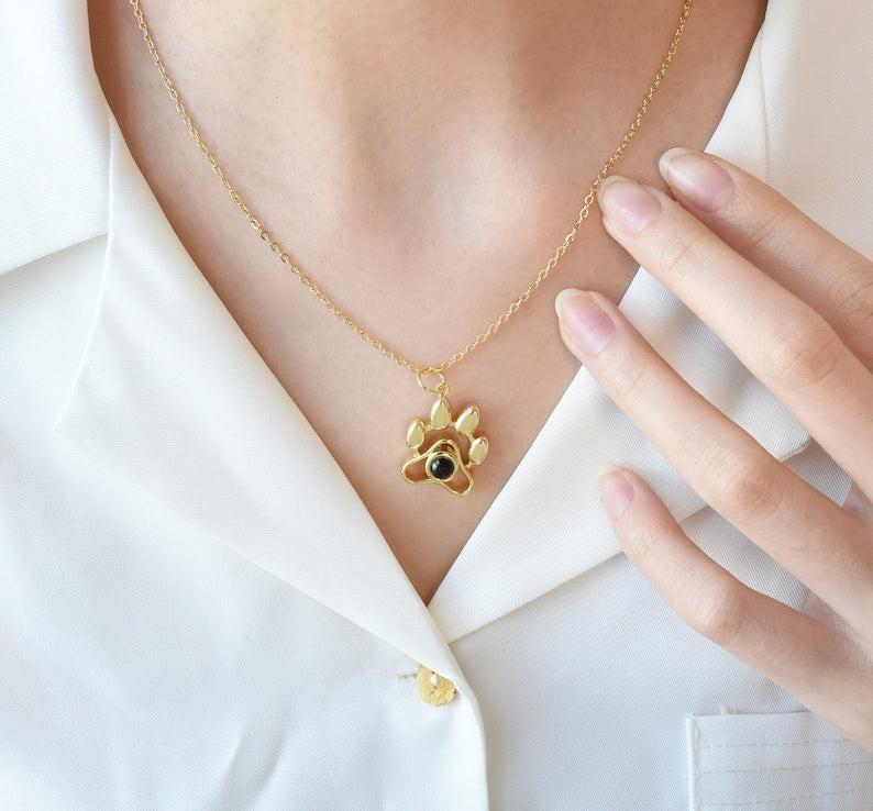 Photo Projection Necklace, Pet Photo Pendant Personalized Necklace, Dog Paw Projection Necklace