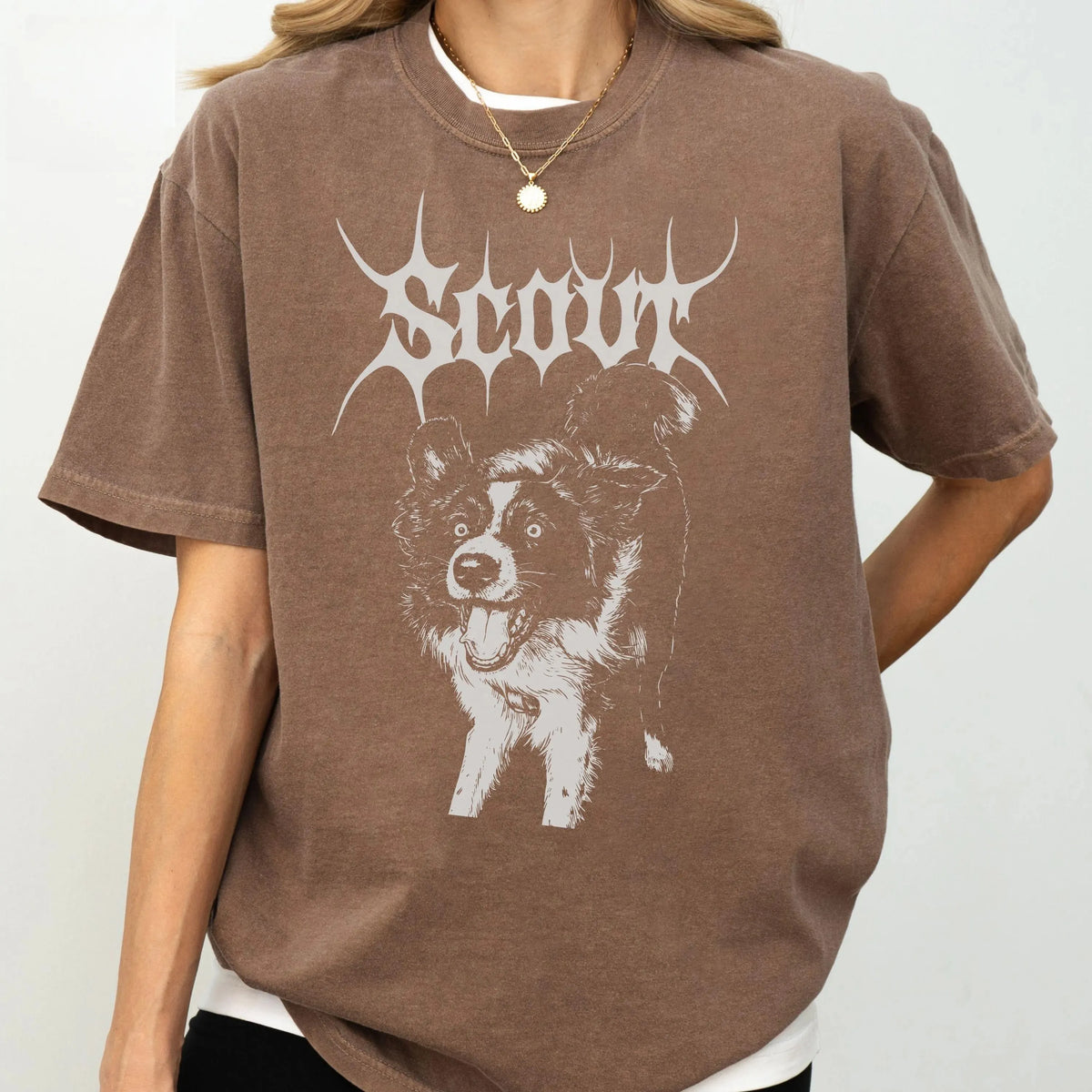 Personalized Pet Portrait Vintage Sketch T-shirt with Gothic Name, Death Metal Dog Portrait Graphic Tee 