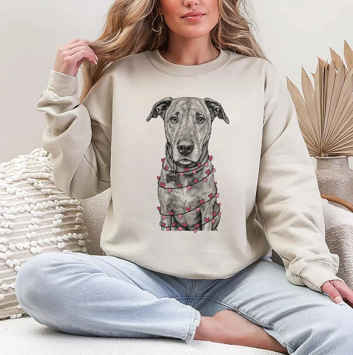Custom Pet Valentine's Day Sweatshirt with Heart String Design