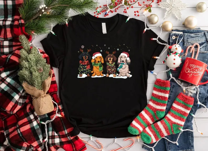 Dachshund Christmas Sweatshirt, Christmas Dog T shirt Sweatshirt Hoodie, Christmas Animal Shirt