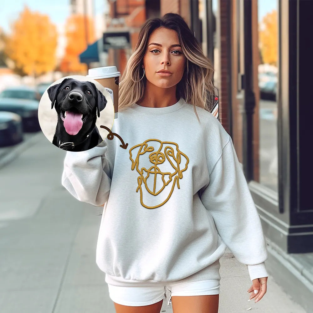 Custom Pet Photo Outline Puff 3D Embroidered Hoodie Crewneck T-shirt- Stylish Outline Style
