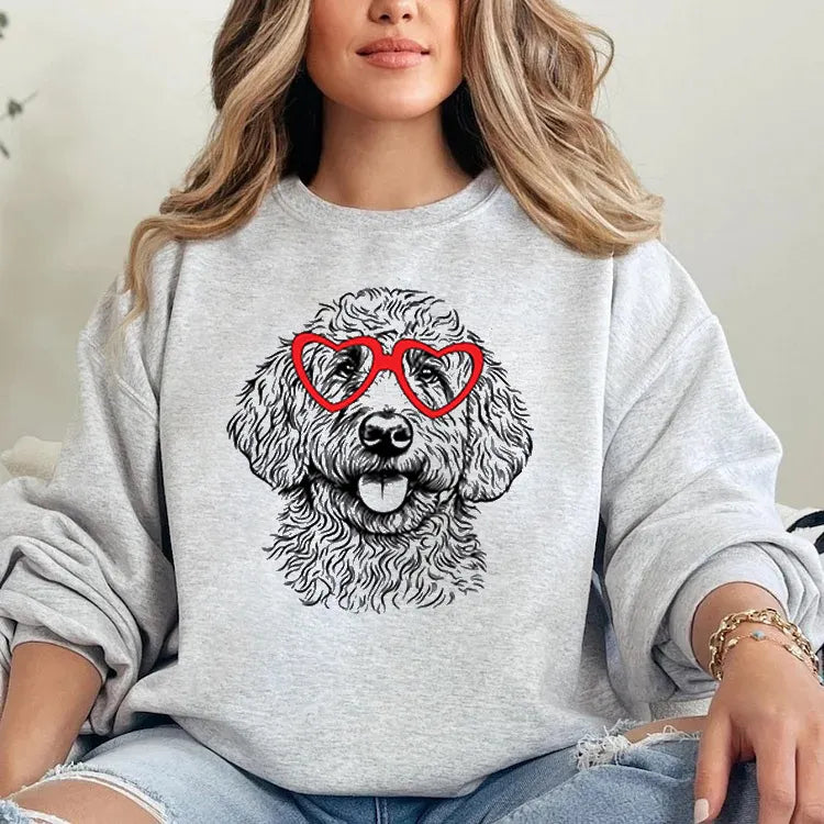 Custom Pet Valentine’s Day Sweatshirt - Personalized Dog/Cat Heart Glasses Graphic Crewneck