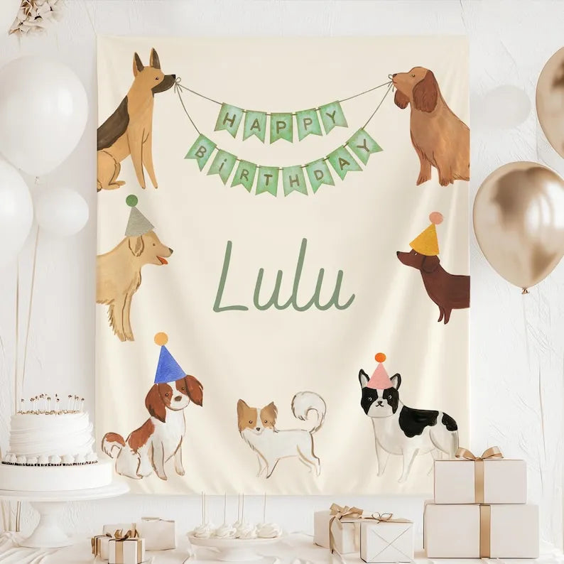 Personalized Dog Name Birthday Sign & Party Banner – Custom Backdrop for Puppy Celebration