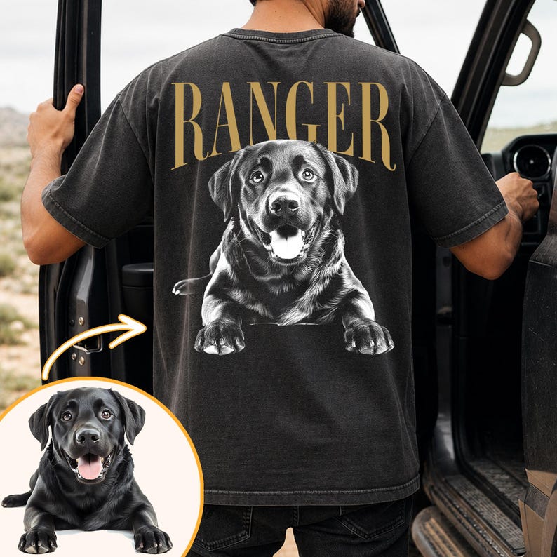Custom Dog Photo Shirt for Dog Dad, Vintage Custom Pet Photo and Name Shirt