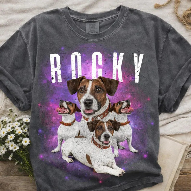 Custom Galaxy Dog Portrait Shirt, Vintage Bootleg Pet Tee