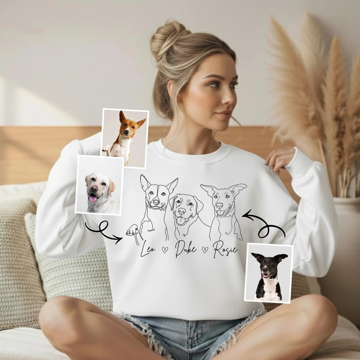 Personalized Minimalist Pet Portrait from Photo Sweatshirt Hoodie T-shirt