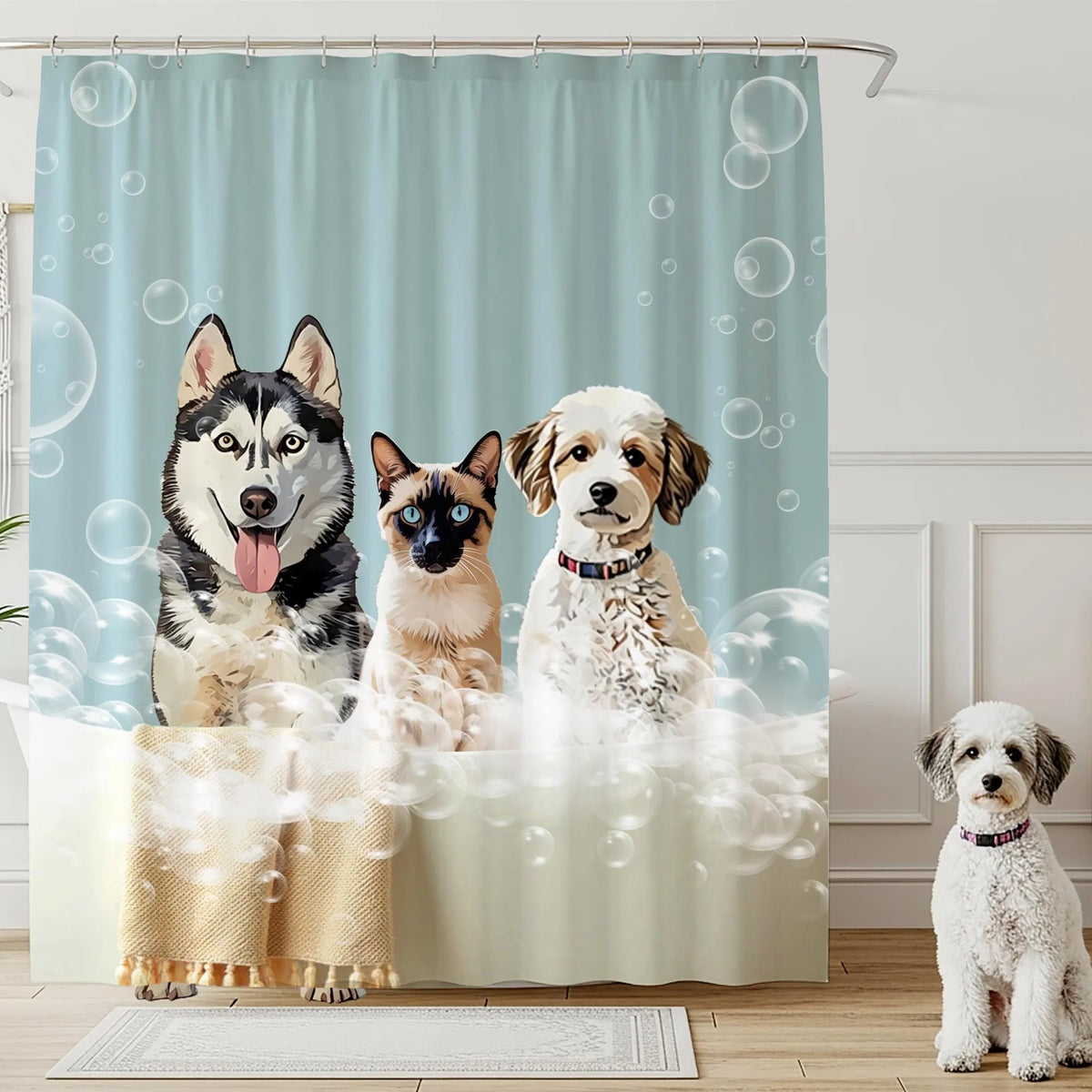 Custom Pet Shower Curtains Using Pet Photo Personalized Dog Shower Curtain