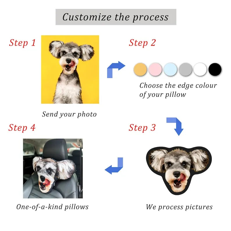 Custom Dog Face Car Neck Pillow, Personalized Pet Cat Dog Photo Car Neck Rest Cushion Pillow
