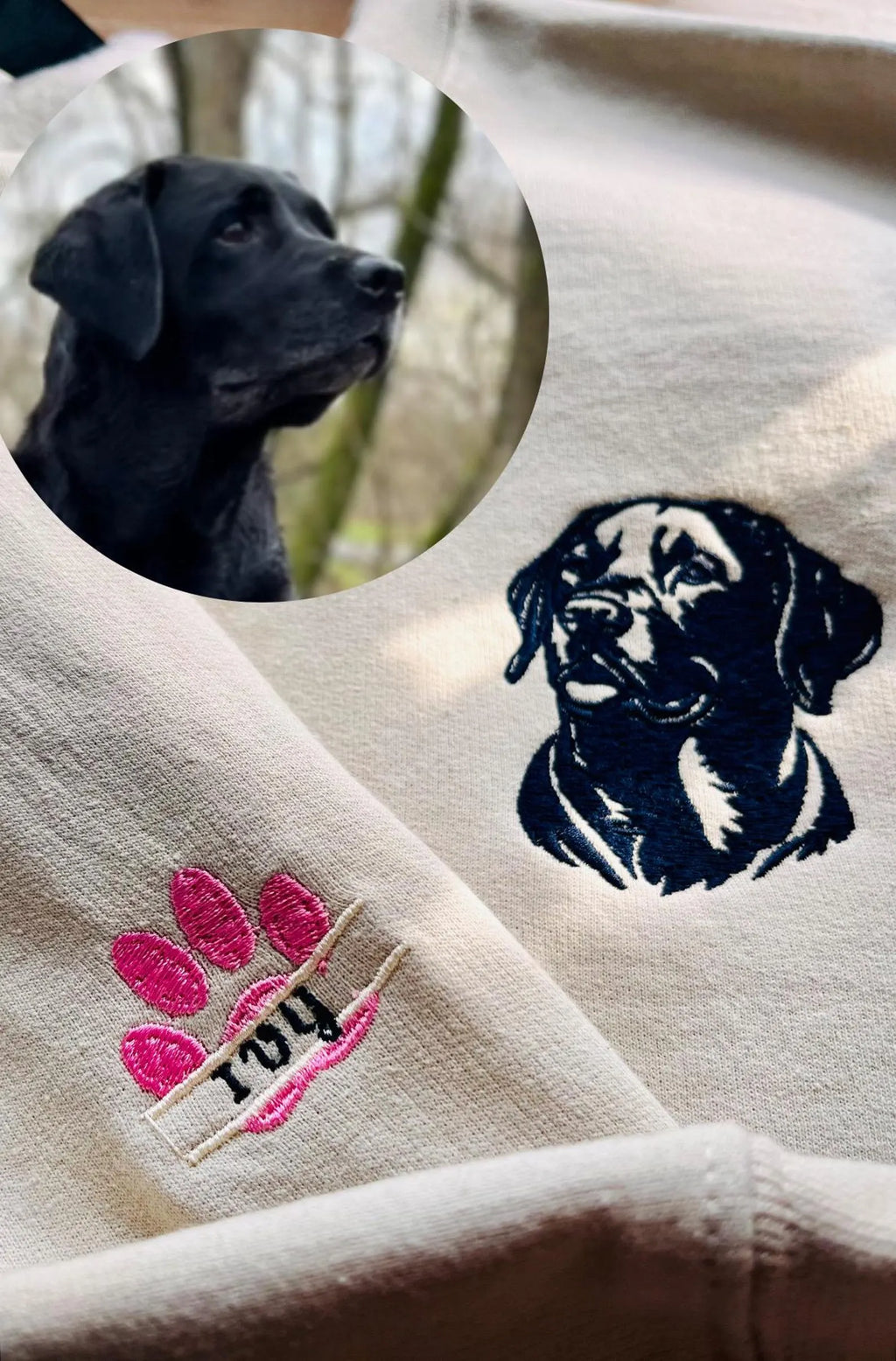 Personalized Embroidered Dog Jumper – Custom Dog Mum Portrait Sweater- Stylish Outline Style