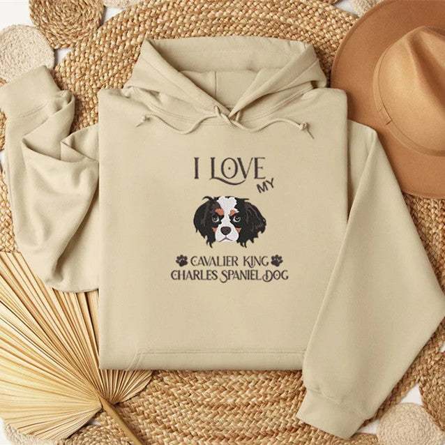 Personalized Embroidered I Love My Pet Dog Cat Hoodie Sweatshirt T-Shirt- Colorful Design