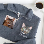 Custom EMBROIDERED Pet Quarter Zip Sweatshirt Dog Potrait Zip Up Sweatshirt- Colorful Design