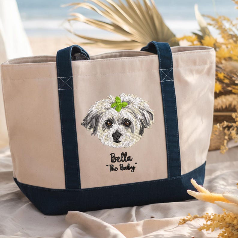 Custom Embroidered Dog Portrait Tote Bag