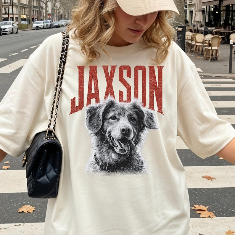Personalized Pet Face Shirt Vintage Style, Dog Photo Shirt Custom Name Retro Tee