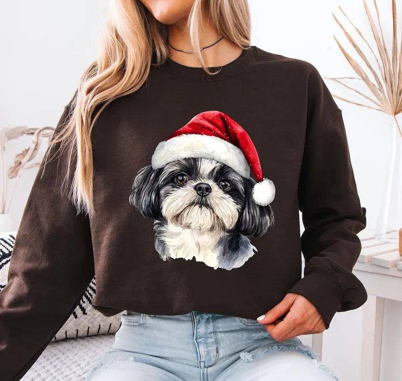 Custom Dog Christmas Shirt with Santa Hat, Pet Santa Hat Christmas Sweatshirt